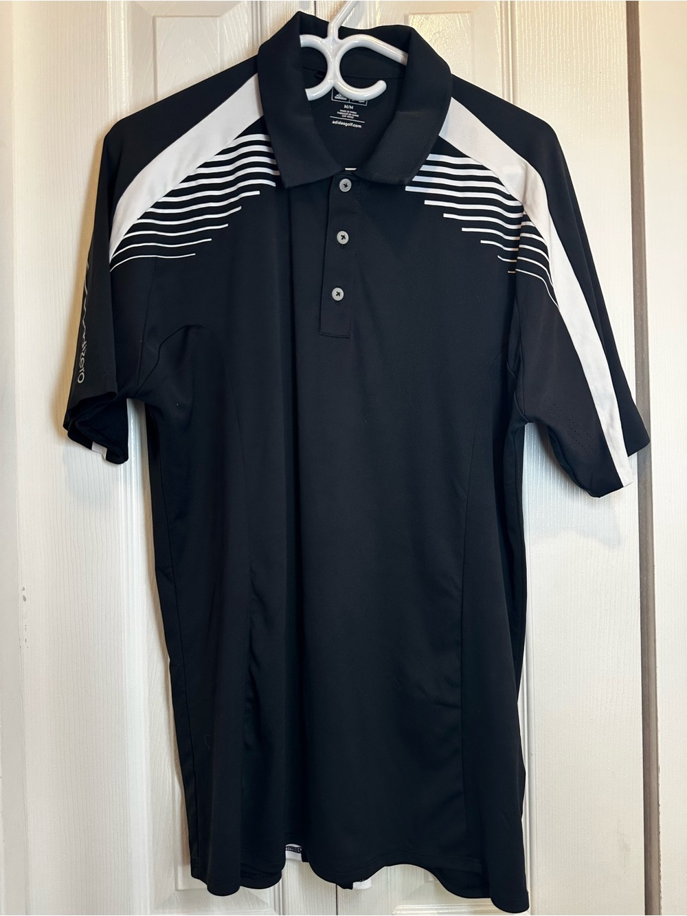 adidas men’s Black golf Polo with White Shoulder Stripes #95
